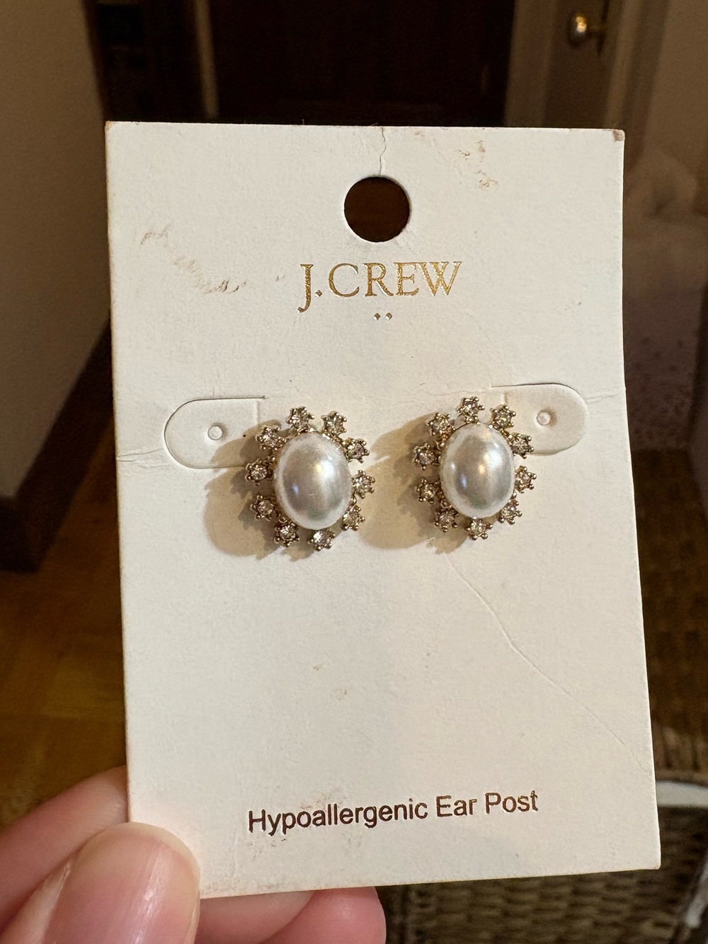 J. Crew Pearl and Crystal Halo Stud Earrings - White and Silver